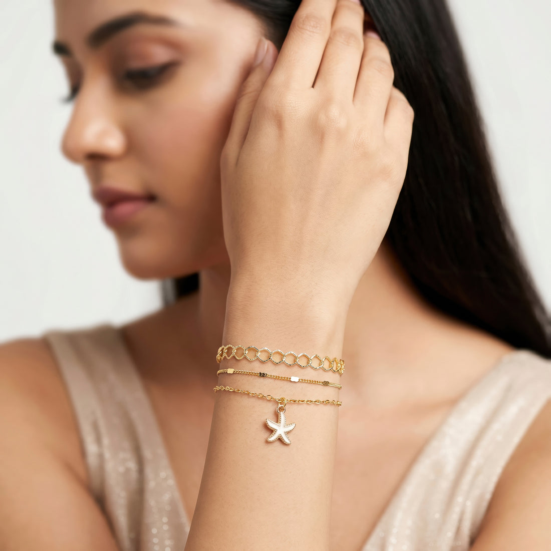PRAO 3 Bracelet Anti-Tarnish Layered With Starfish Pendant (Adjustable Size)
