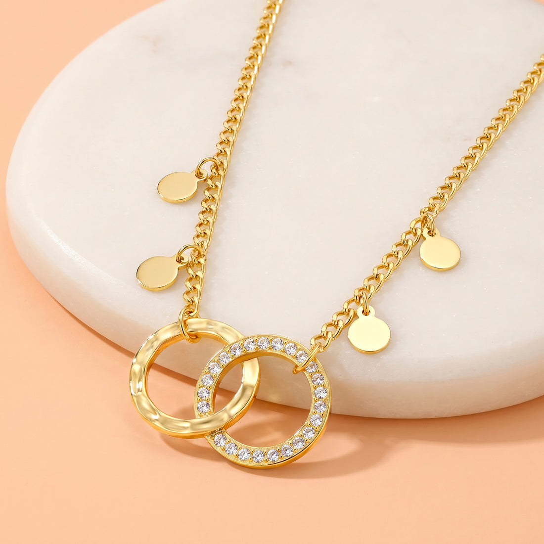 PRAO Necklace Anti-Tarnish Interlocking Ring Pendant