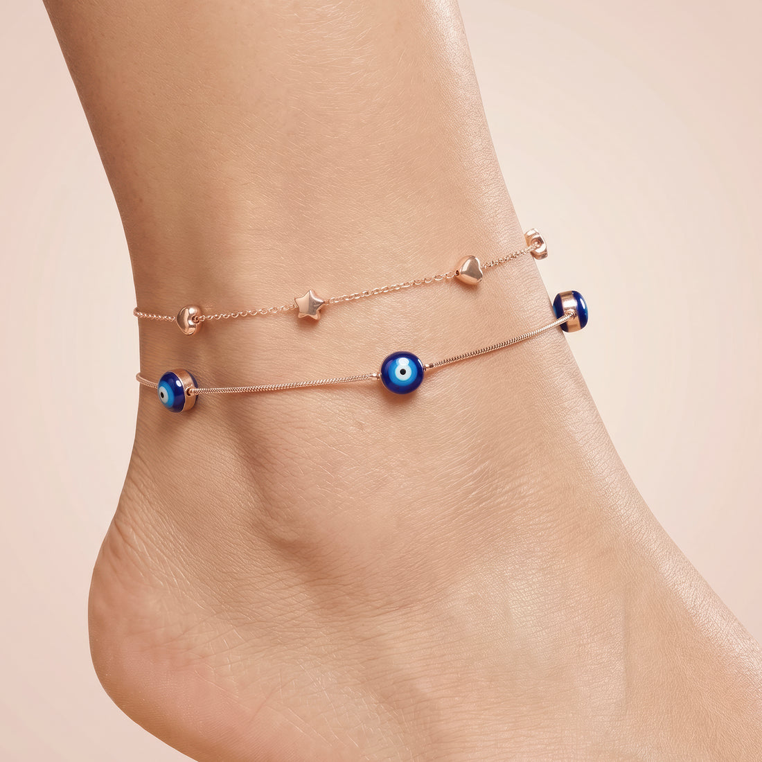 PRAO Anklet Anti-Tarnish Evil Eye, Heart & Star Charm