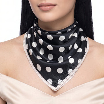 PRAO Scarf Necklace Black White Polka Dot