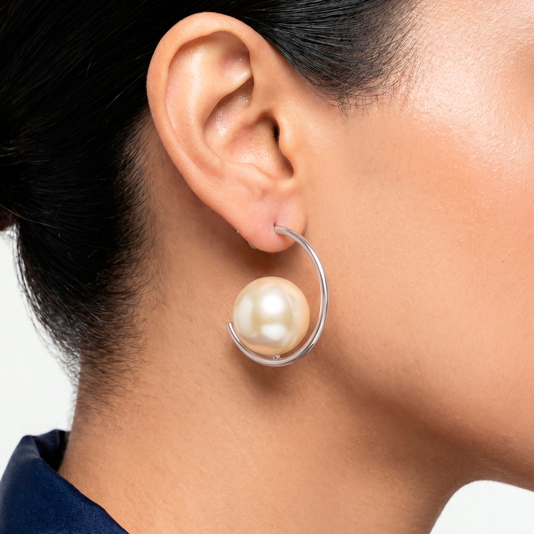 PRAO Earrings Anti-Tarnish Oversized Pearl Hoops
