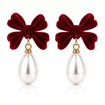 PRAO Earrings Anti-Tarnish Velvet Bow Pearl Drops