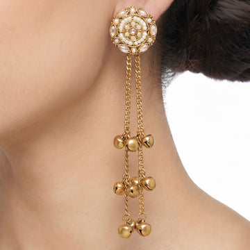 PRAO Earrings Anti-Tarnish Long Kashmiri Chain Bell
