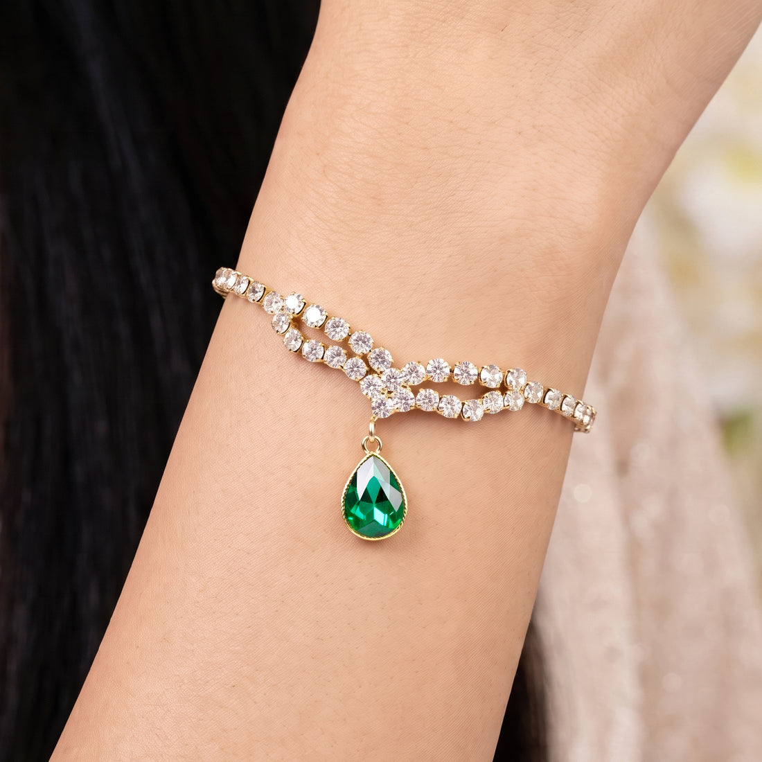 PRAO Bracelet Anti-Tarnish Green Charm Chain (Adjustable Size)