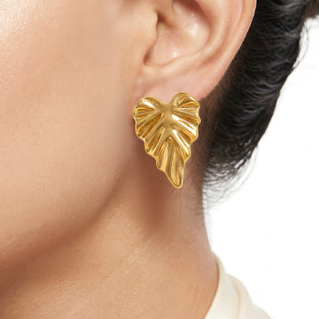 PRAO Earrings Anti-Tarnish Palm Leaf Studs