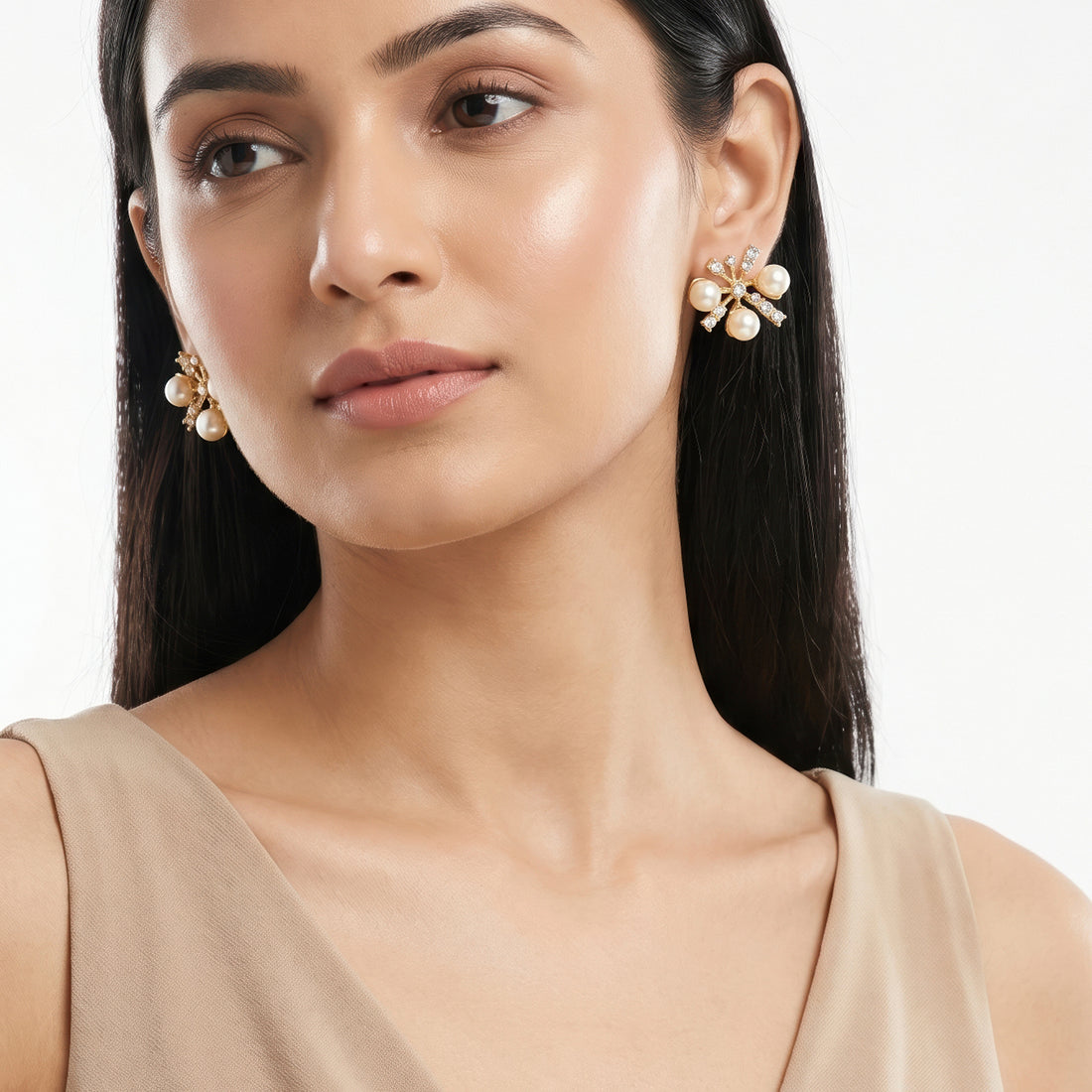 PRAO Earrings Anti-Tarnish Pearl Floral Studs