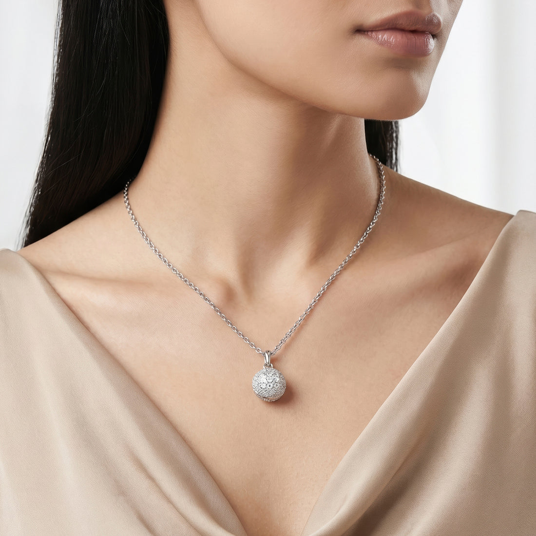 PRAO Necklace Anti-Tarnish Studded Ball Pendant