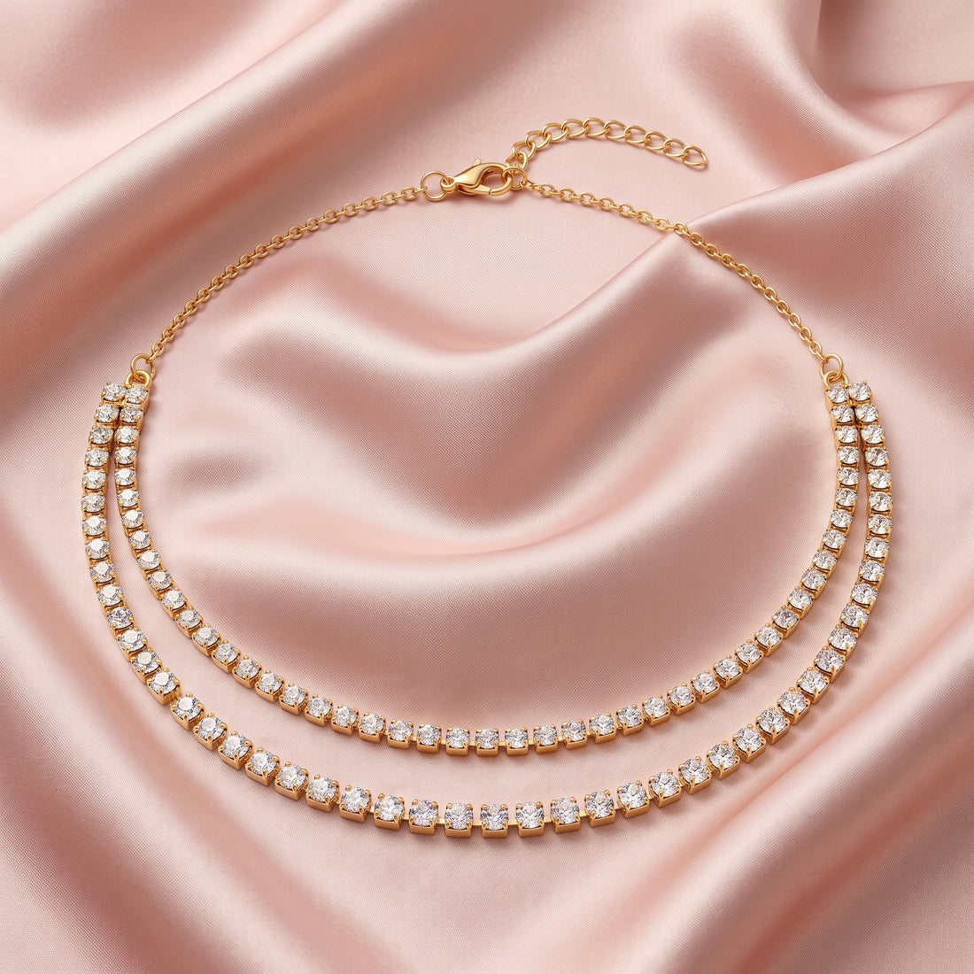 PRAO Necklace Anti-Tarnish Gold Plated American Diamonds Set