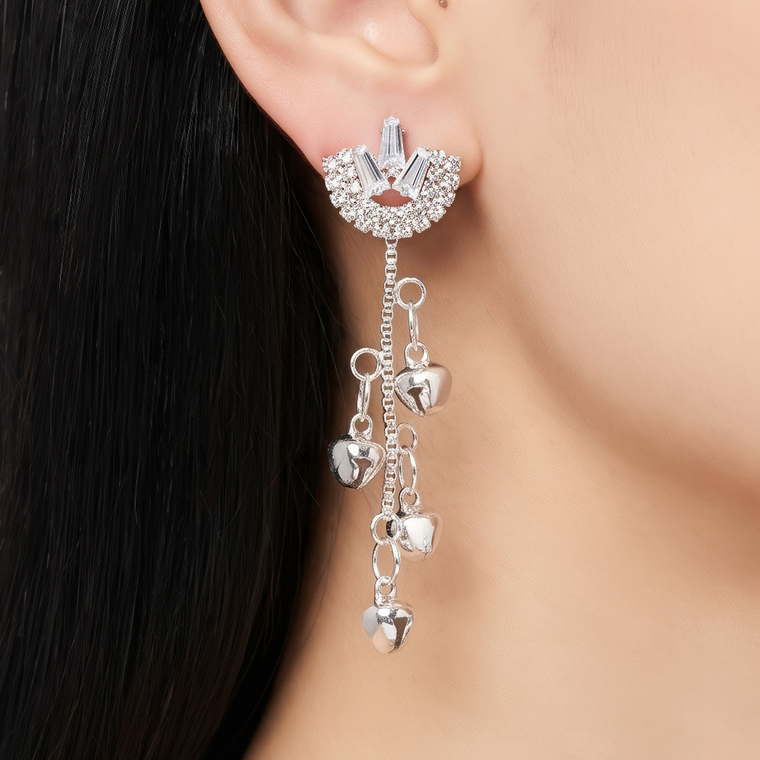 PRAO Earrings Anti-Tarnish Crescent Crystal Dangles