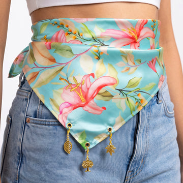 PRAO Scarf Necklace Anti-Tarnish Botanical Charm Fabric Detachable Charms