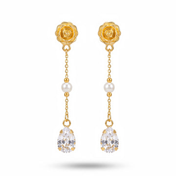 PRAO Earrings Anti-Tarnish Golden Rose Danglers