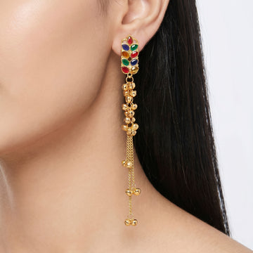 PRAO Earrings Anti-Tarnish Kashmiri Red Green Crystals Ghungroos