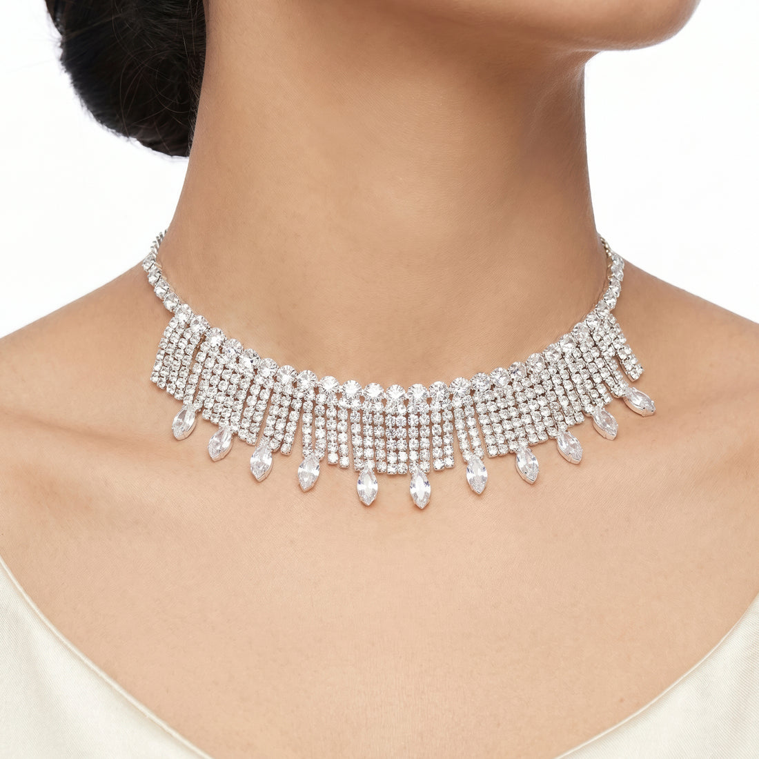 PRAO Necklace Anti-Tarnish Wide Choker Marquise Drop Set With Earrings