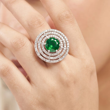 PRAO Ring Anti-Tarnish Emerald Halo Crystal (Adjustable Size)