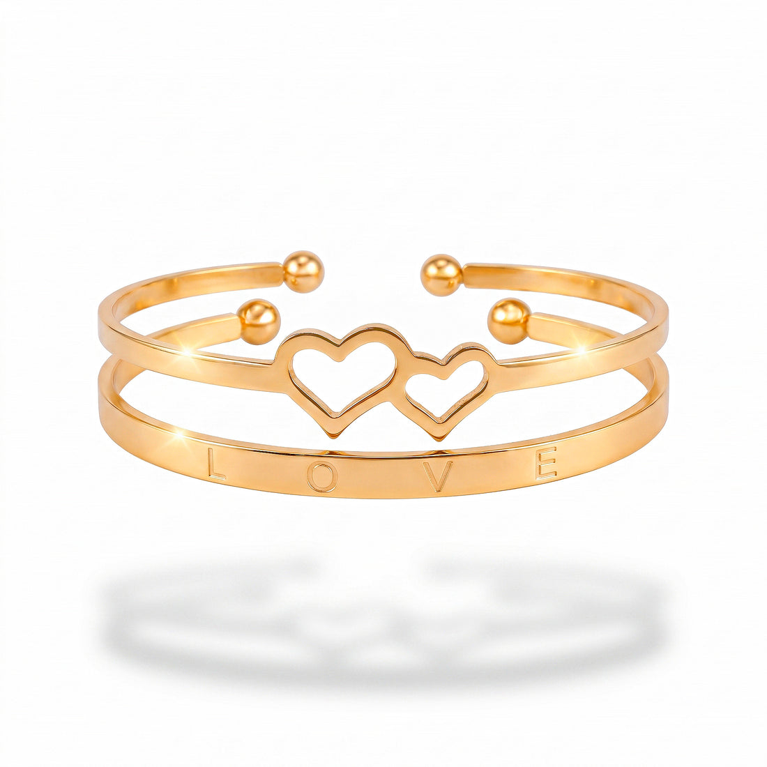 PRAO 2 Bracelets Anti-Tarnish Heart Love Text Bangle (Adjustable Size)