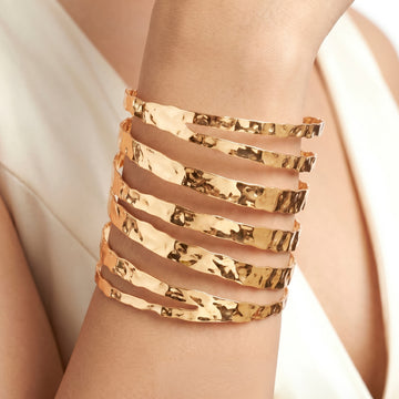 PRAO Bracelet Anti-Tarnish Wide Cuff With Diagonal Lines (Adjustable Size)