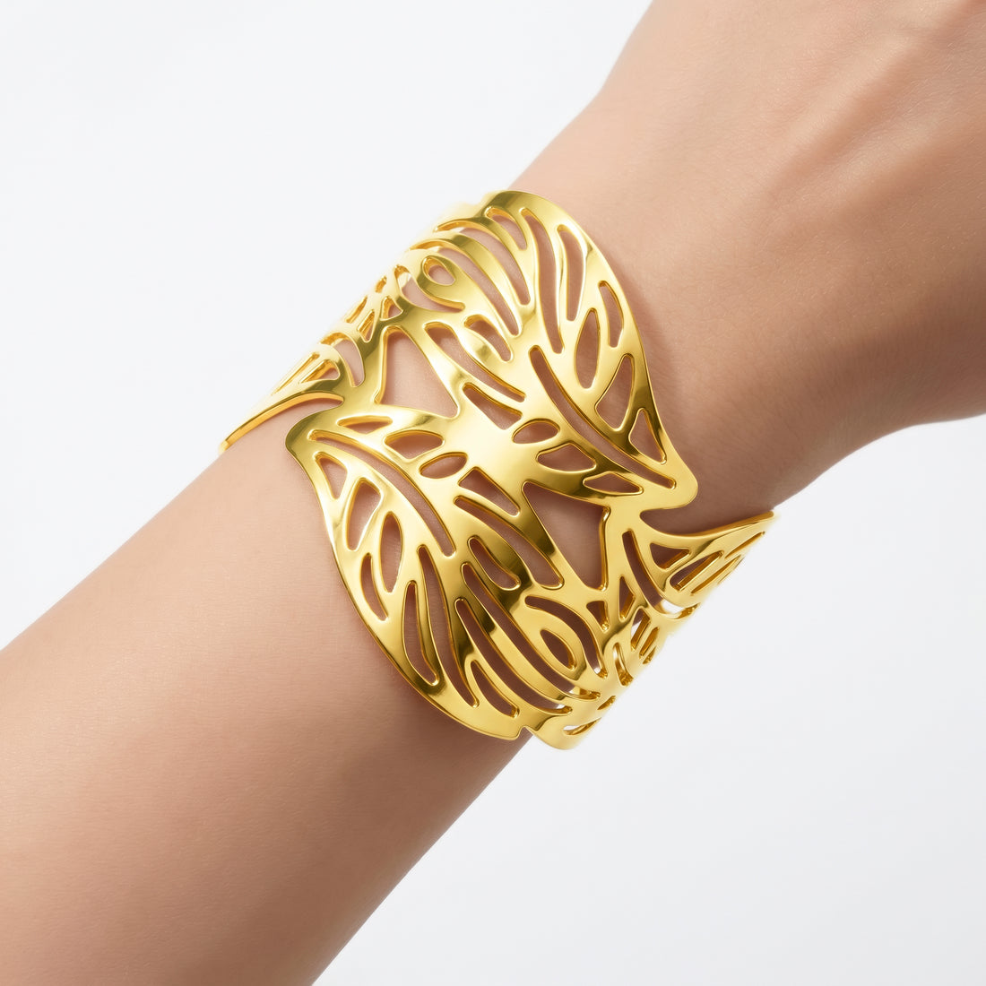PRAO Bracelet Anti-Tarnish Botanical Cutout Cuff (Adjustable Size)