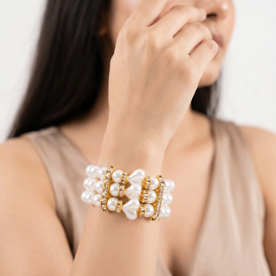 PRAO Bracelet Anti-Tarnish Triple-Strand Pearl Charm (Adjustable Size)