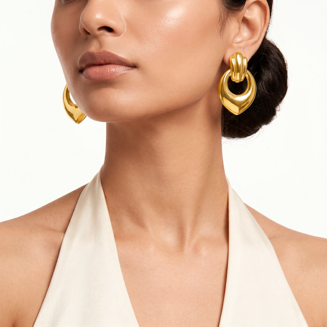 PRAO Earrings Anti-Tarnish Door Knocker With Fan Post And Teardrop Shape