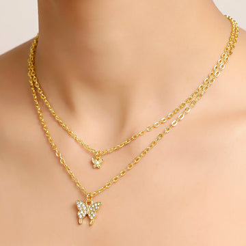 PRAO Necklace Anti-Tarnish Gold Plated Multilayered Butterflies