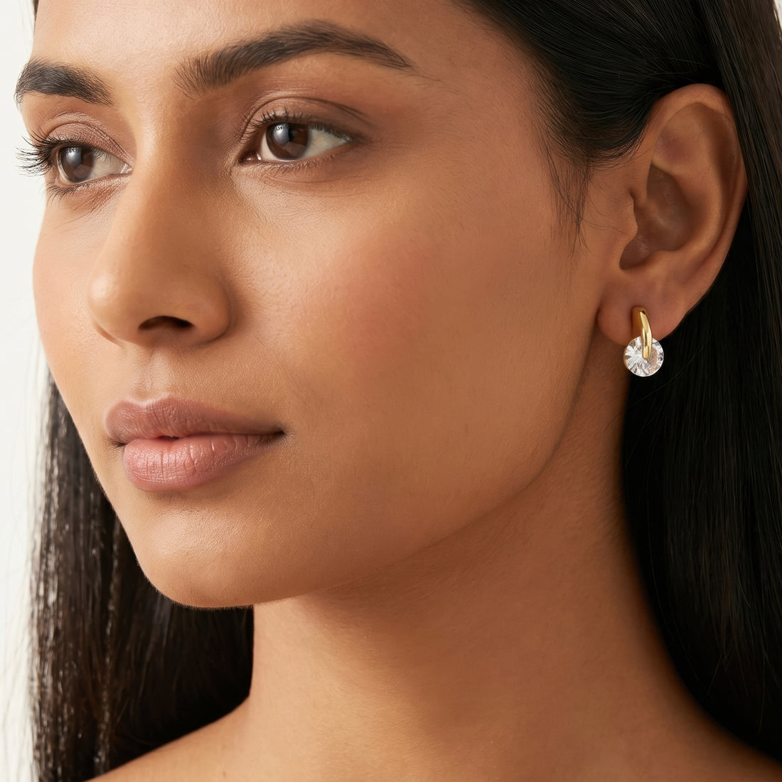 PRAO Earrings Anti-Tarnish Solitaire Crystal Studs