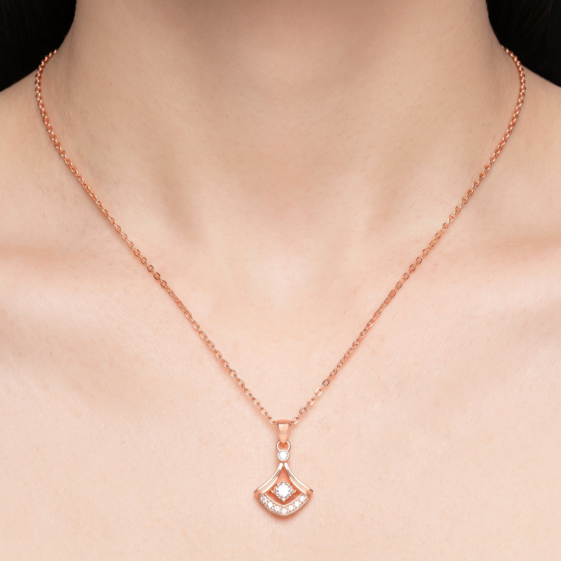 PRAO Necklace Anti-Tarnish Fan CZ Pendant