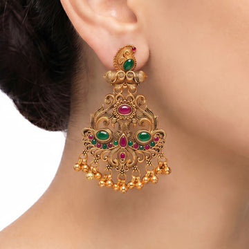 PRAO Earrings Anti-Tarnish Antique Stone Drop Filigree