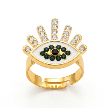PRAO Ring Anti-Tarnish Evil Eye Green (Adjustable Size)