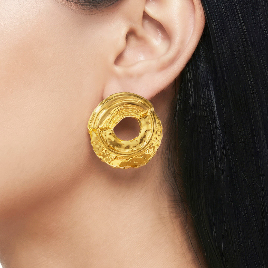 PRAO Earrings Anti-Tarnish Textured Sculptural Circular Studs