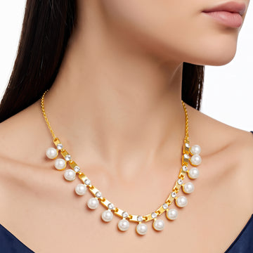 PRAO Necklace Anti-Tarnish Pearl Crystal Statement