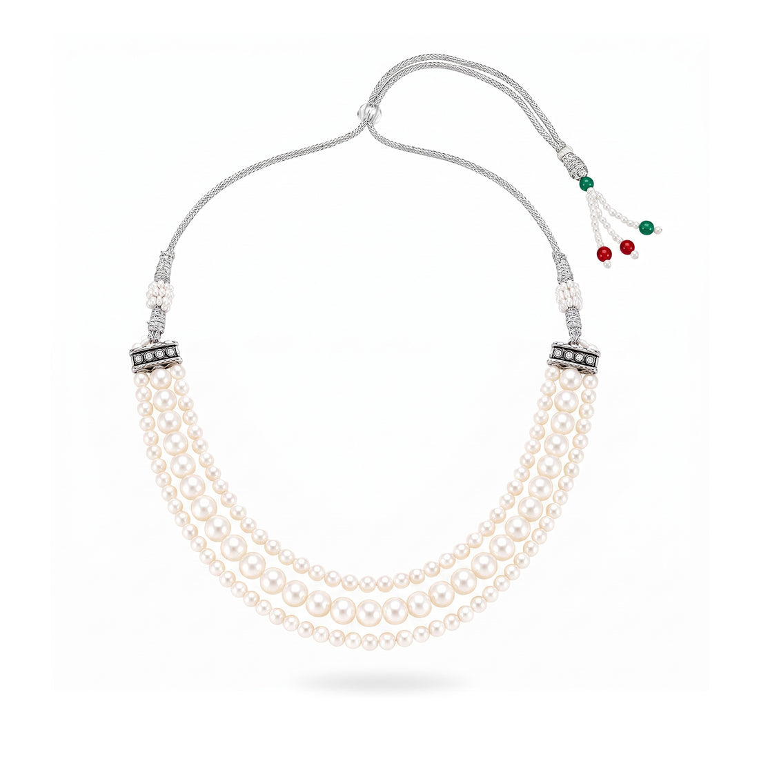 PRAO Necklace Triple Layer White Pearl Choker Set
