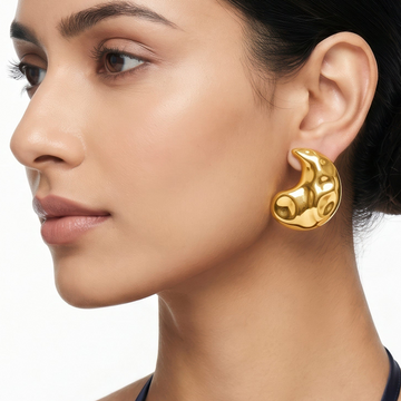 PRAO Earrings Anti-Tarnish Hammered Large Paisley Statement