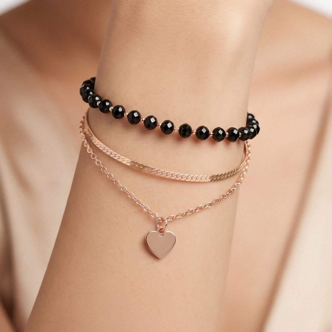 PRAO Bracelet Anti-Tarnish Black Heart Chain (Adjustable Size)