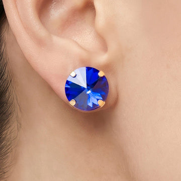 PRAO Earrings Anti-Tarnish Oversized Round Blue Crystal Studs