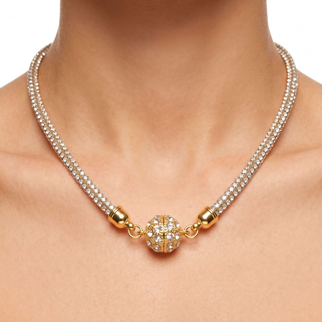 PRAO Necklace Anti-Tarnish Crystal-Encrusted Rope Chain With Crystal Ball Clasp