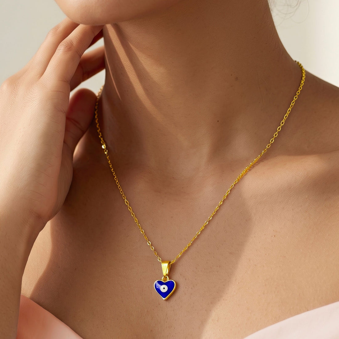 PRAO Necklace Anti-Tarnish Gold Plated Chain & Evil Eye Pendant Set