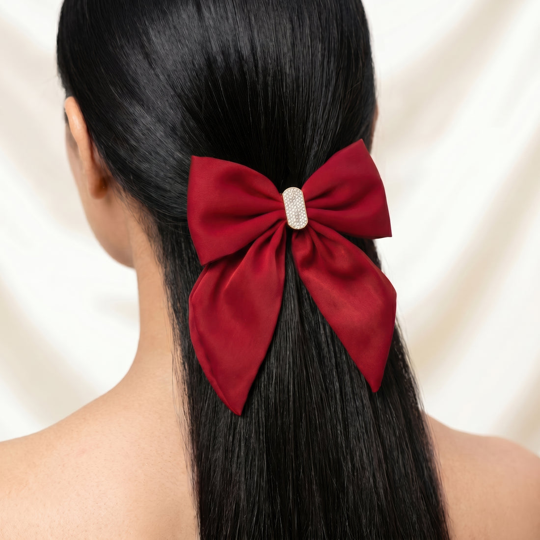 PRAO Hair Clip Anti-Tarnish Burgundy Satin Bow