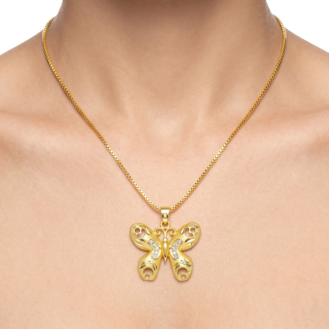 PRAO Necklace Anti-Tarnish Filigree Butterfly Pendant