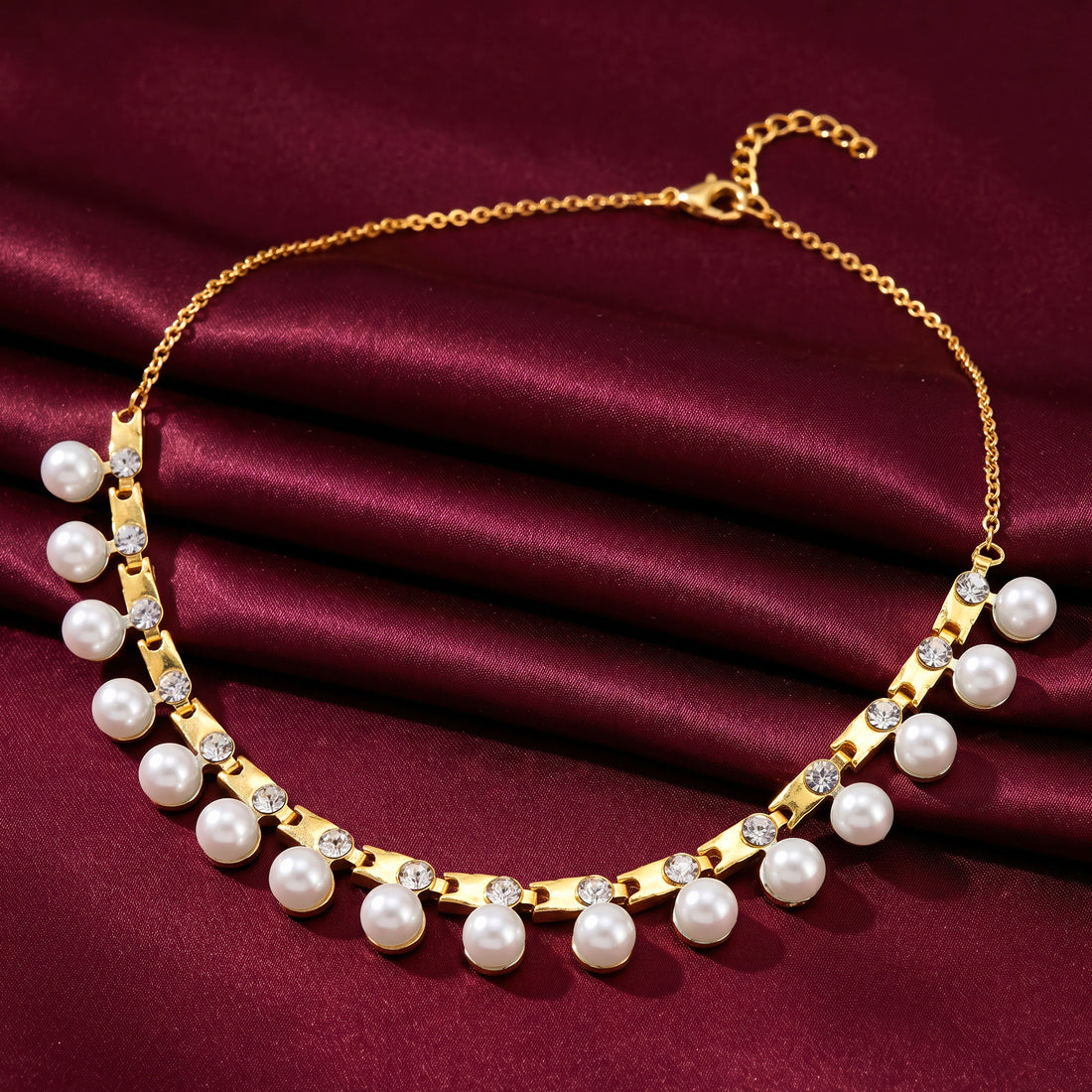 PRAO Necklace Anti-Tarnish Pearls & Crystals Set with Earrings