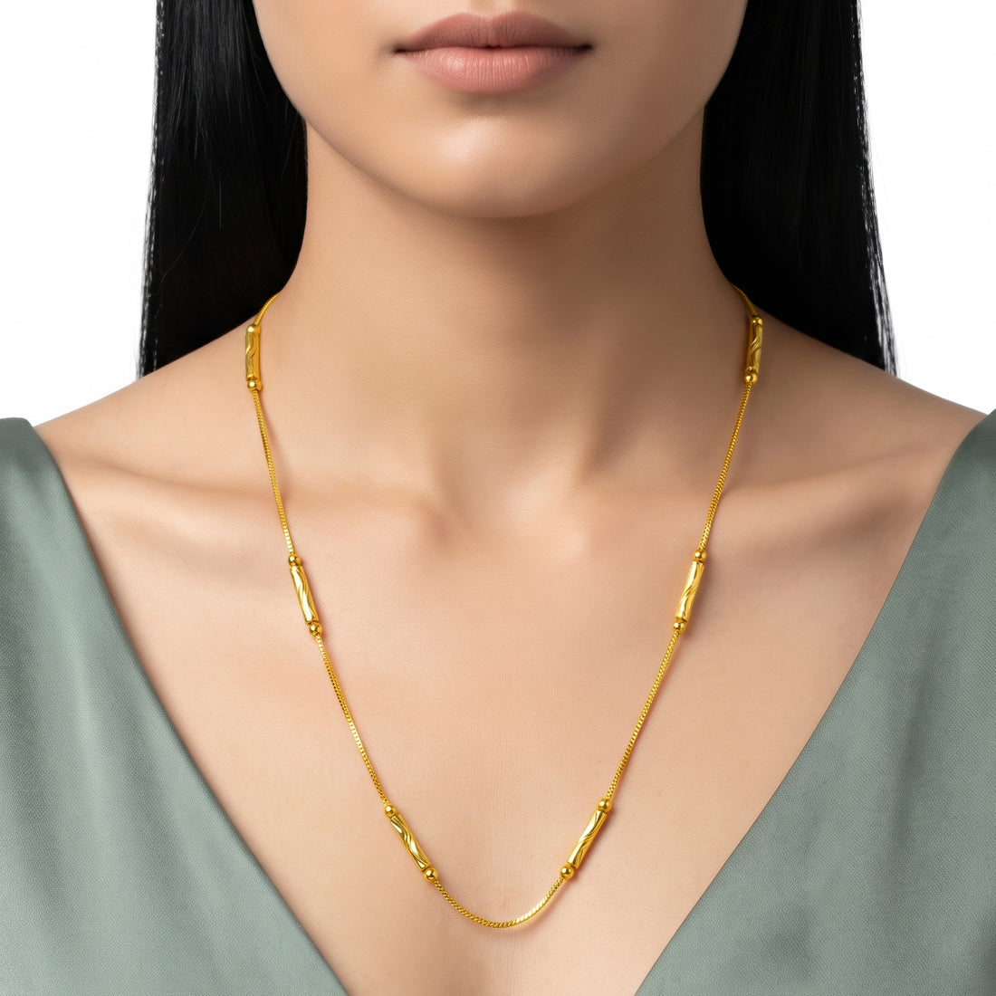 PRAO Necklace Anti-Tarnish Textured Bar Snake Chain