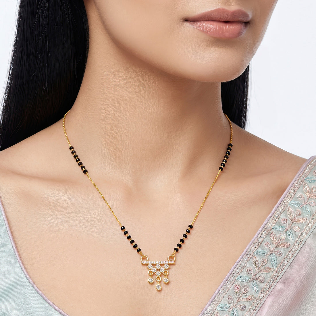 PRAO Necklace Anti-Tarnish Geometric CZ Pendant Mangalsutra