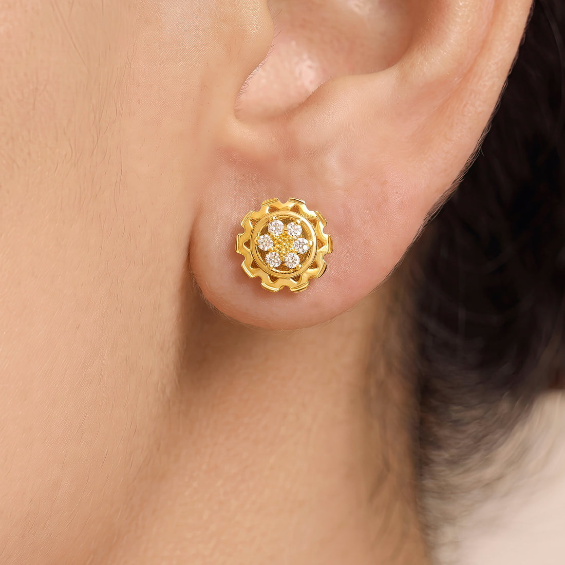 PRAO Earrings Anti-Tarnish Floral Crystal Studs