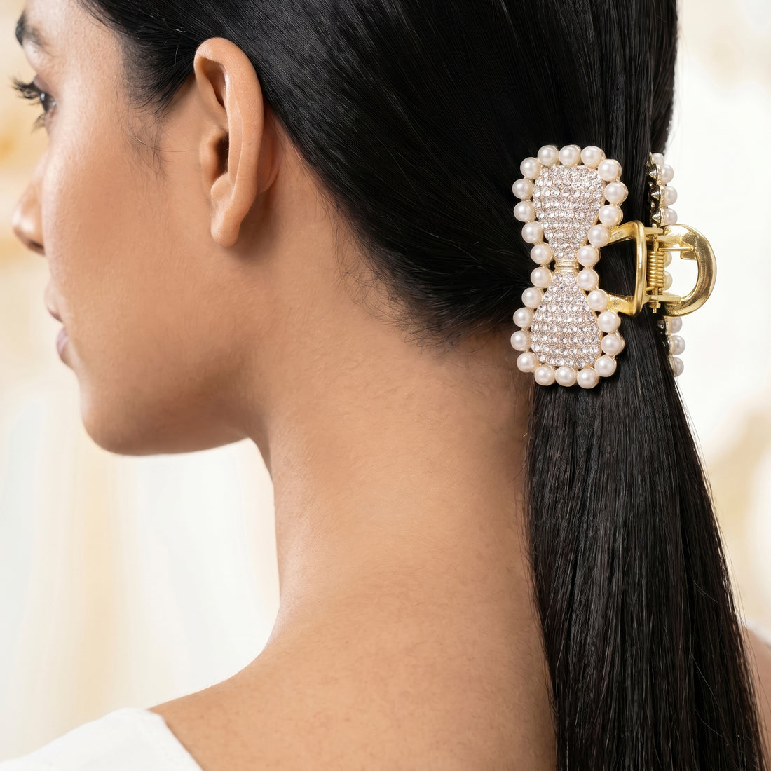 PRAO Hair Clutcher Pearl Border Rhinestone