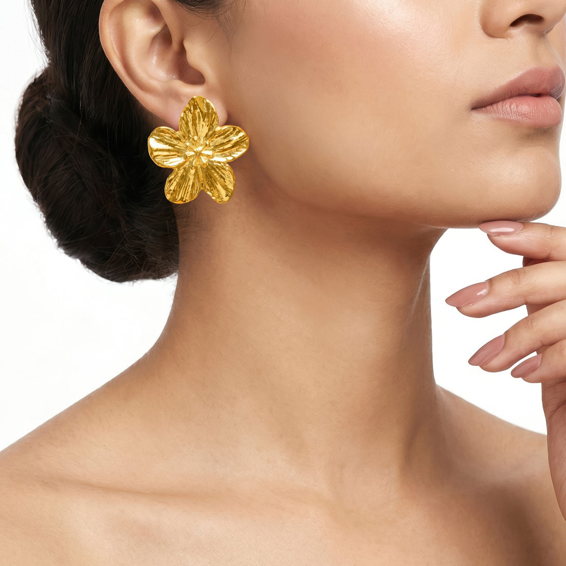 PRAO Earrings Anti-Tarnish Plumeria Flower Statement Studs
