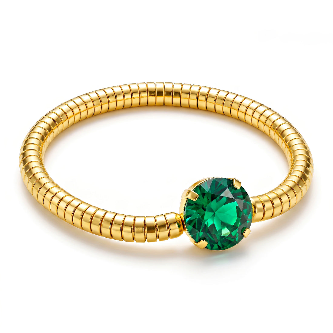 PRAO Bracelet Anti-Tarnish Green Stone Bangle (Stretchable)