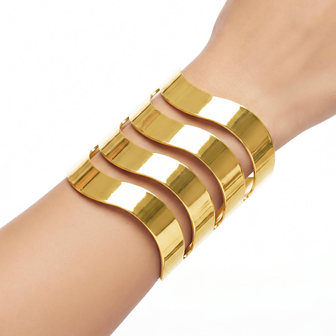 PRAO Bracelet Anti-Tarnish Wave Statement Cuff (Adjustable Size)