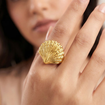 PRAO Ring Anti-Tarnish Shell Texture Ring (Adjustable Size)
