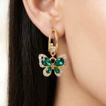 PRAO Earrings Anti-Tarnish Emerald Butterfly Drop