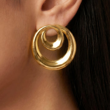 PRAO Earrings Anti-Tarnish Double Statement Hoops