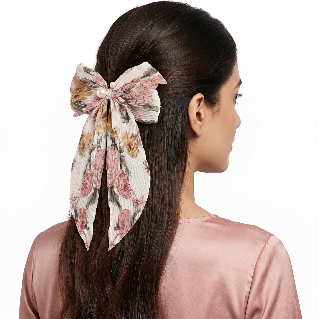 PRAO Hair Clip Anti-Tarnish Cream Floral Pleated Bow